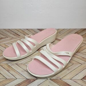 Crocs Womens Rhonda Sandals Slides Wedge Rubber Pink White Size 11